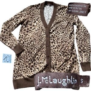 J. McLaughlin 100% Cashmere Cheetah Print Button-up Cardigan Sz S